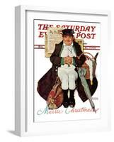 "Merrie Christmas" or Muggleston Coach Saturday Evening Post Cover, December 17,1938-Norman Rockwell-Framed Giclee Print