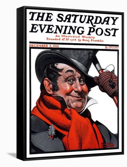 "Merrie Christmas" Saturday Evening Post Cover, December 3,1921-Norman Rockwell-Framed Stretched Canvas