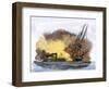 Merrimac, a Confederate Ironclad Ship, Rams the USS Cumberland during the American Civil War-null-Framed Giclee Print