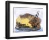 Merrimac, a Confederate Ironclad Ship, Rams the USS Cumberland during the American Civil War-null-Framed Giclee Print