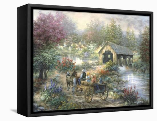 Merriment at Covered Bridge-Nicky Boehme-Framed Stretched Canvas