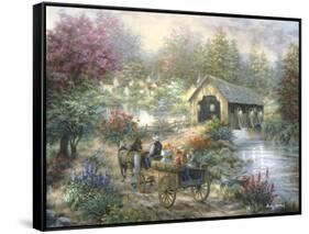 Merriment at Covered Bridge-Nicky Boehme-Framed Stretched Canvas