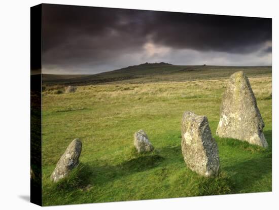 Merrivale Stone Row, Stormy Evening, Dartmoor Np, Devon, Uk. September 2008-Ross Hoddinott-Stretched Canvas