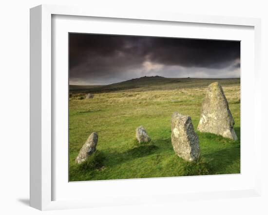 Merrivale Stone Row, Stormy Evening, Dartmoor Np, Devon, Uk. September 2008-Ross Hoddinott-Framed Photographic Print