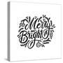 Merry and Bright. Handwritten Lettering with Spruce Twigs and Christmas Tree Decorations Isolated O-Svetlana Shamshurina-Stretched Canvas