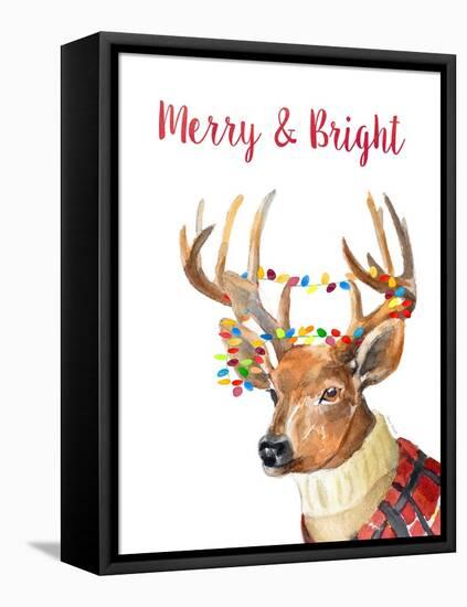 Merry and Bright Reindeer-Lanie Loreth-Framed Stretched Canvas
