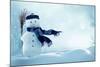 Merry Christmas and Happy New Year Greeting Card with Copy-Space.Happy Snowman Standing in Winter C-lilkar-Mounted Photographic Print