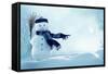 Merry Christmas and Happy New Year Greeting Card with Copy-Space.Happy Snowman Standing in Winter C-lilkar-Framed Stretched Canvas