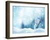 Merry Christmas and Happy New Year Greeting Card with Copy-Space. Happy Snowman with a Broom in Han-lilkar-Framed Photographic Print