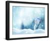 Merry Christmas and Happy New Year Greeting Card with Copy-Space. Happy Snowman with a Broom in Han-lilkar-Framed Photographic Print