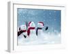 Merry Christmas and Happy New Year Greeting Card with Copy-Space.Many Snowmen Standing in Winter Ch-lilkar-Framed Photographic Print