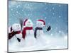 Merry Christmas and Happy New Year Greeting Card with Copy-Space.Many Snowmen Standing in Winter Ch-lilkar-Mounted Photographic Print