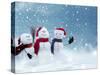 Merry Christmas and Happy New Year Greeting Card with Copy-Space.Many Snowmen Standing in Winter Ch-lilkar-Stretched Canvas