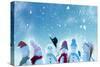 Merry Christmas and Happy New Year Greeting Card with Copy-Space.Many Snowmen Standing in Winter Ch-lilkar-Stretched Canvas