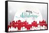 Merry Christmas and Happy New Year. Merry Christmas Lettering with Christmas Trees on Red Backgroun-Piick-Framed Stretched Canvas