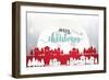 Merry Christmas and Happy New Year. Merry Christmas Lettering with Christmas Trees on Red Backgroun-Piick-Framed Art Print