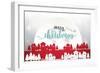 Merry Christmas and Happy New Year. Merry Christmas Lettering with Christmas Trees on Red Backgroun-Piick-Framed Art Print