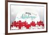 Merry Christmas and Happy New Year. Merry Christmas Lettering with Christmas Trees on Red Backgroun-Piick-Framed Art Print