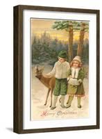 Merry Christmas, Children with Deer-null-Framed Art Print