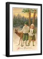 Merry Christmas, Children with Deer-null-Framed Art Print