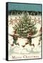 Merry Christmas, Elves Dancing Around Tree-null-Framed Stretched Canvas