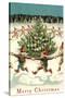 Merry Christmas, Elves Dancing Around Tree-null-Stretched Canvas