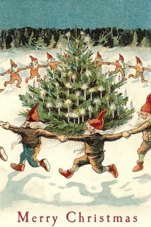 Merry Christmas, Elves Dancing Around Tree' Posters 
