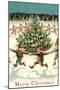 Merry Christmas, Elves Dancing Around Tree-null-Mounted Art Print