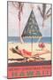 Merry Christmas from Hawaii, Conical Umbrella on Beach-null-Mounted Art Print