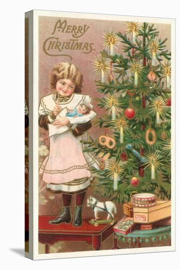 Merry Christmas, Girl with Doll-null-Stretched Canvas