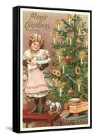 Merry Christmas, Girl with Doll-null-Framed Stretched Canvas