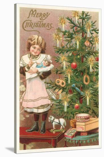 Merry Christmas, Girl with Doll-null-Stretched Canvas