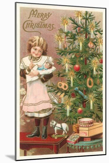 Merry Christmas, Girl with Doll-null-Mounted Art Print