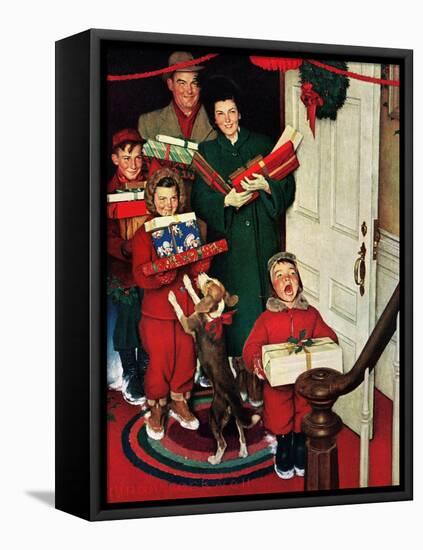 ”Merry Christmas, Grandma!’-Norman Rockwell-Framed Stretched Canvas