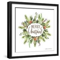 Merry Christmas Greenery I-Britt Hallowell-Framed Art Print