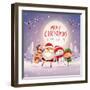 Merry Christmas! Happy Christmas Companions in the Moonlight. Santa Claus, Snowman, Reindeer and El-ori-artiste-Framed Art Print