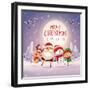 Merry Christmas! Happy Christmas Companions in the Moonlight. Santa Claus, Snowman, Reindeer and El-ori-artiste-Framed Art Print