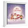 Merry Christmas! Happy Christmas Companions in the Moonlight. Santa Claus, Snowman, Reindeer and El-ori-artiste-Framed Art Print