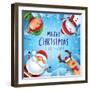 Merry Christmas! Happy Christmas Companions. Santa Claus, Snowman, Reindeer and Elf in Christmas Sn-ori-artiste-Framed Art Print