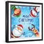 Merry Christmas! Happy Christmas Companions. Santa Claus, Snowman, Reindeer and Elf in Christmas Sn-ori-artiste-Framed Art Print