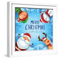 Merry Christmas! Happy Christmas Companions. Santa Claus, Snowman, Reindeer and Elf in Christmas Sn-ori-artiste-Framed Art Print