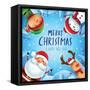 Merry Christmas! Happy Christmas Companions. Santa Claus, Snowman, Reindeer and Elf in Christmas Sn-ori-artiste-Framed Stretched Canvas