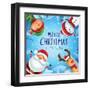 Merry Christmas! Happy Christmas Companions. Santa Claus, Snowman, Reindeer and Elf in Christmas Sn-ori-artiste-Framed Art Print