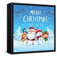 Merry Christmas! Happy Christmas Companions. Santa Claus, Snowman, Reindeer and Elf in Christmas Sn-ori-artiste-Framed Stretched Canvas