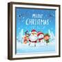 Merry Christmas! Happy Christmas Companions. Santa Claus, Snowman, Reindeer and Elf in Christmas Sn-ori-artiste-Framed Art Print