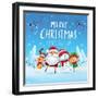 Merry Christmas! Happy Christmas Companions. Santa Claus, Snowman, Reindeer and Elf in Christmas Sn-ori-artiste-Framed Art Print