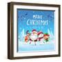 Merry Christmas! Happy Christmas Companions. Santa Claus, Snowman, Reindeer and Elf in Christmas Sn-ori-artiste-Framed Art Print