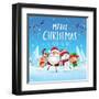 Merry Christmas! Happy Christmas Companions. Santa Claus, Snowman, Reindeer and Elf in Christmas Sn-ori-artiste-Framed Art Print