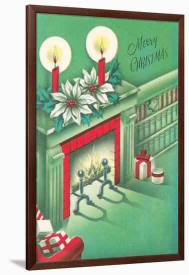 Merry Christmas, Living Room, Fireplace-null-Framed Art Print