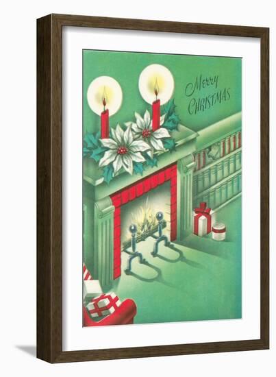 Merry Christmas, Living Room, Fireplace-null-Framed Art Print